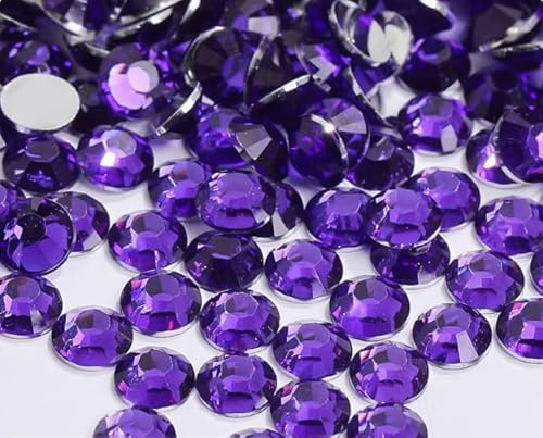 Yixinly Lot de 10 000 strass SS6 - 2 mm - Pierres strass à coller sur le tissu - Cristaux ronds - Pour ongles, vêtements, coques de téléphone portable, chaussures, sacs - Violet