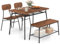 COSTWAY Dining Table and 2 Chair Set with Bench, Kitchen Table and Chairs Set of 4 with Storage Racks, Metal Frame Dining Room Furniture for Home Restaurant