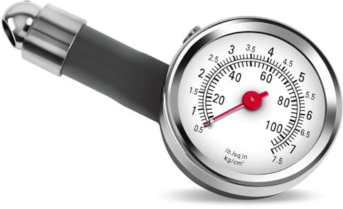 Manómetro de Presión de Neumáticos, Medidor de Presión Ruedas con Interfaz Desinflada, 0-100Psi, Ideal para Coches, Motos y Bicicletas, Plata