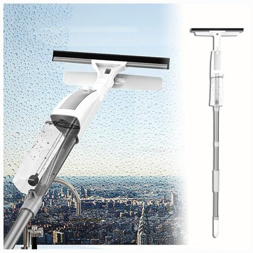 3 in 1 Sprüh Fensterputzer Set mit Verlängerungsstange, Teleskop Fensterwischer mit 3 Mikrofasertüchern Duschwand Abzieher für Fenster Dusche Auto