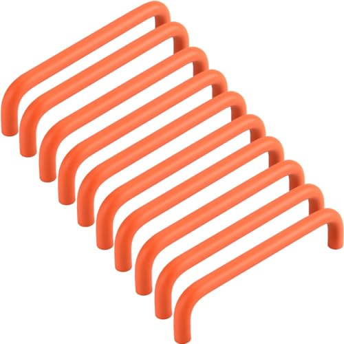 ZESLIV Pack of 10 Furniture Handles, Kitchen Cabinet Handles Made of Aluminium, Hole Spacing 160 mm, Orange Bar Handles, Drawer Handle with Screws for Children's Room, Wardrobe