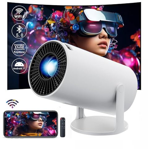 Projector 4K for Bedroom 2025 - Portable Projector Auto Keystone mini projector 4k wifi bluetooth Works mobile phone, laptop, PC, HDMI, TV stick (X100White)
