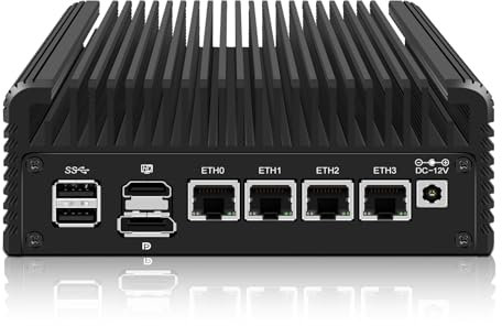 Micro Firewall Appliance, Mini PC, VPN, Router PC, N150(Upgraded N100), AES-NI, 4 x 2.5GbE I226-V, HDMI, DP, ranura TF, hardware de la computadora sin ventilador, 16GB RAM 256GB SSD