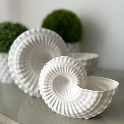 Vase mit Schnecke, Weiß, 3D-Druck, Design: echte Muschel gescannt, Küstendekoration aus ökologischem Biokunststoff, Größen 18 x 13 cm und 24 x 20 cm (24 x 20 cm)