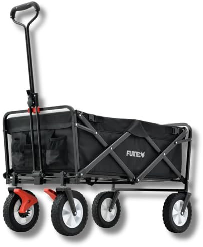 FUXTEC Bollerwagen FX-CT100 schwarz, faltbarer Transportwagen, bis 75kg belastbar, inklusive Schiebestange, kompakt klappbar, robuster Stoff, ideal für Kinder, Ausflüge, Strand und Festivals