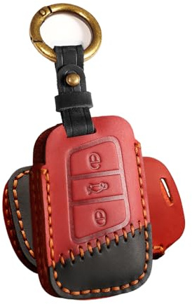ATFIGII Coque de clé de Voiture Cuir Porte clé pour VW Tiguan Golf 7 Polo GTI T-ROC T-Cross pour Skoda kamiq Fabia Octavia pour Seat Arona pour Cupra Ateca Protège clé keyless go B Rouge-Ring
