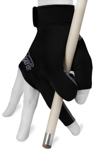 Predator Second Skin Billardhandschuh für linke oder rechte Hand, Schwarz mit grauem Logo (S/M, für Rechtshänder (Linkshänder))
