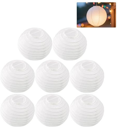 8 lanterne di carta, rotonde bianche, 10 cm, per matrimoni, compleanni, feste, decorazioni di carta da appendere per celebrazioni