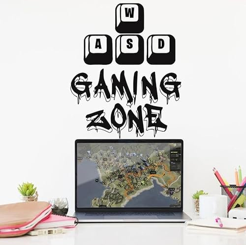 WASD Gamer-Wandaufkleber, Gaming-Zonen-Dekoration, Controller, Videospiel, Wandaufkleber, Schlafzimmer, Jungenzimmer, Dekoration, Wandbilder, 42 x 51 cm