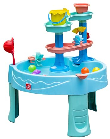 Step2 Double Spin & Showers Wasserspieltisch mit 22-teiligem Zubehörset | Garten Wasser Spieltisch für Kinder | Großer Wassertisch für Kinder