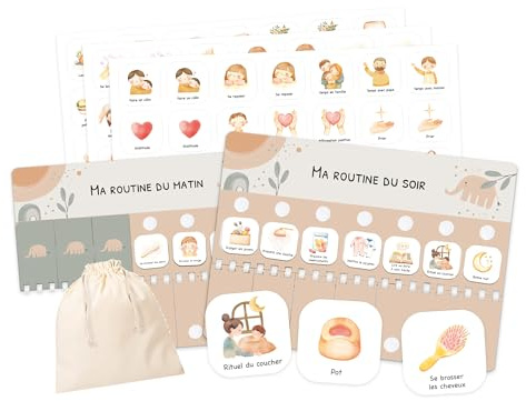 Tableau de Routine Enfant - Routine du Matin et du Soir – Planning Quotidien Enfants – 105 Cartes Illustrées, Planificateur Visuel Éducatif, Aide à l’Autonomie