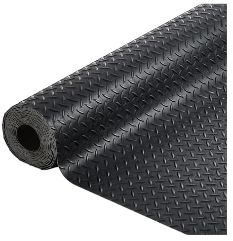 Gummi-Garagenmatten 1,2 x 6 m 2,5 mm dick Hochleistungsfähig Diamantplatte PVC-Garagenmatten-Rolle für Garage, Wohnwagen, Keller Schwarz