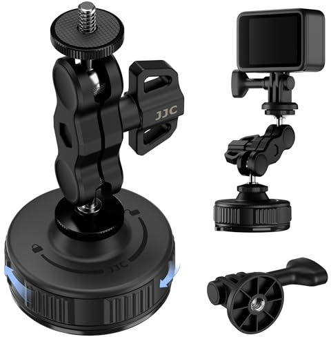 JJC Vakuum Action Cam Saugnapf Halterung für Insta 360 X6 X5 X4 X3 Osmo 360 | Vakuumhalter mit 1/4-20 Kugelkopf Adapter, Saugnapfhalterung Auto für DJI Osmo Action 6 5 Pro Pocket 4 3 & Go Pro Hero 13 12