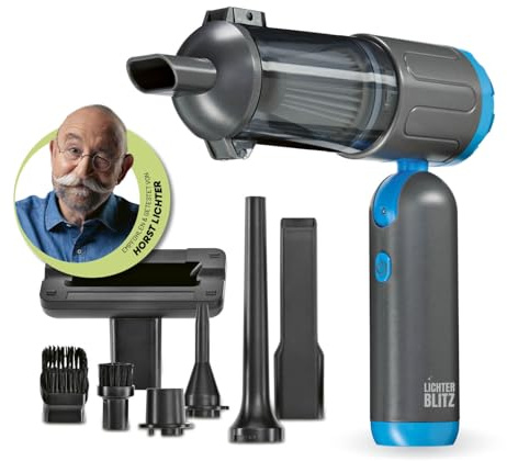 LICHTERBLITZ Handstaubsauger – kompakter Akku Staubsauger mit Faltfunktion & 4,5 kPa Leistung | LED-Licht + 7 Aufsätze & HEPA-Filter | Saug- & Gebläsefunktion | Auto, Haushalt oder Camping Zubehör