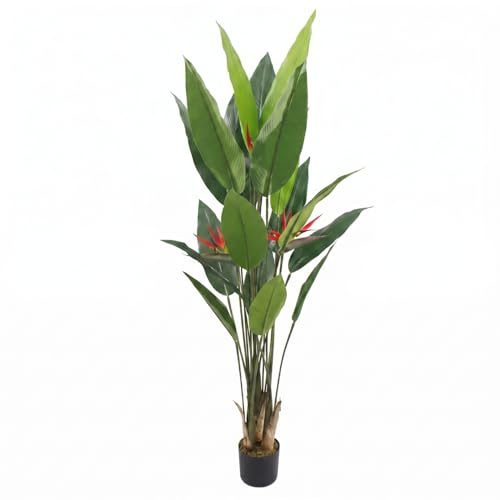 BONERVA | Strelitzia Artificial Ave del Paraíso 180 × 100 cm | Planta Artificial Grande con 18 Hojas y 3 Flores Realistas | para Interior con Maceta Incluida