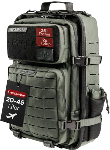 RUGSAK ALPHA | Taktischer Rucksack [20-45L] Wasserdicht & EXTREM Robust | Militär Survival Backpack | für Outdoor Arbeit Wandern Camping und Gym | Molle Reiserucksack Herren & Damen (Steel Gray)