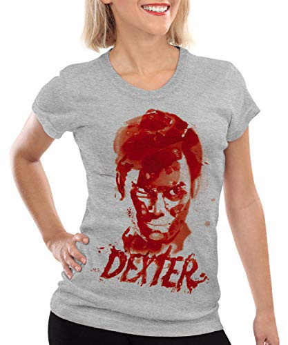 style3 Dexter Blutspur T-Shirt Dam Serie Mord Morgan Trinity serienkiller, Farbe:Grau meliert, Größe:M
