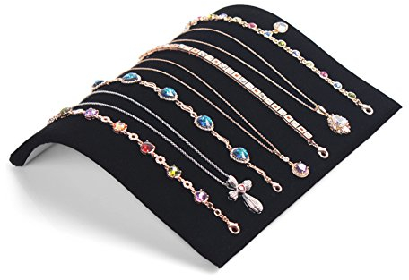 ZJchao Velvet Necklace Display Stand Jewellery Display Tray Organiser Storage for Necklaces, Bracelets, Anklets, Pendants – 19 x 19.7 cm – Black Necklace Pendants Velvet Display Stand Bracelet Holder