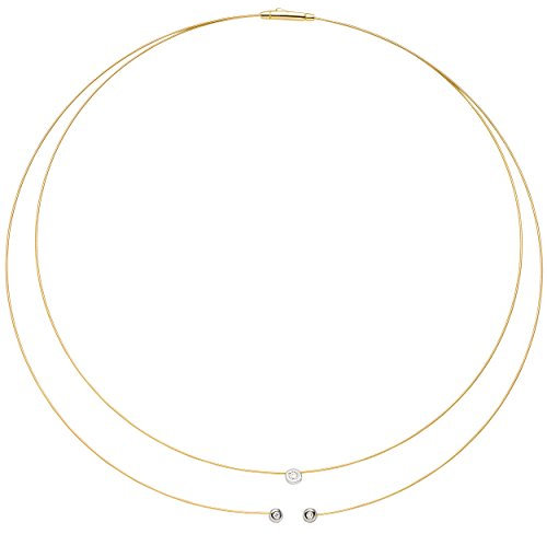 Jobo Damen-Halskette aus 18 Karat 750 Gold Bicolor 2-reihig mit 3 Diamanten 42 cm