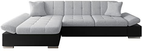 Mirjan24 Ecksofa Malwi mit Regulierbare Armlehnen Design Eckcouch mit Schlaffunktion Bettkasten L-Form Sofa vom Hersteller Couch Wohnlandschaft (Soft 011 + Bristol 2460, Ecksofa: Links)