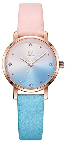 Alienwork Kinderuhr Mädchen Roségold Lederarmband Pink Elegant