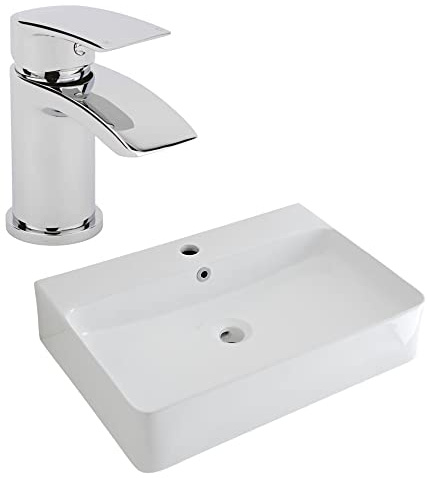 Milano Farington Rectangular Countertop Bathroom Basin Sink Mono Mixer Tap - 600mm x 420mm