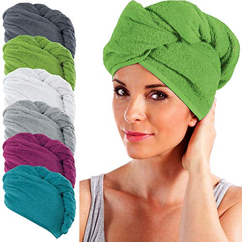 Erwin Müller Turban, Haarturban mit Knopf apfelgrün Größe 28x70 cm - auch als Kinderturban geeignet 100% Baumwolle, saugstark, Stabiler Halt - (weitere Farben)