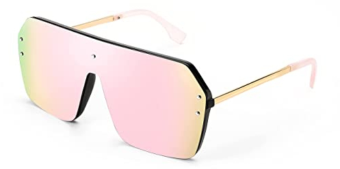 FEISEDY 80er 90er Sonnenbrille Damen Herren Übergroße Flat Top Brille Eckig Randlose mit Verspiegelt Linse UV400 Schutz B2574