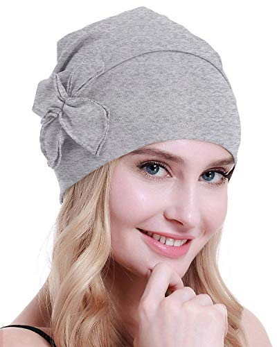 osvyo Baumwolle Chemo-Turbane Kopfbedeckung Beanie Mütze Kappe für Frauen Krebs Patienten Haarausfall HELLGRAU