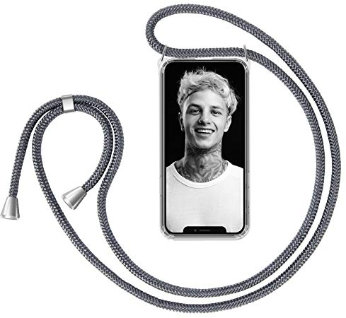 ZhinkArts Handykette kompatibel mit Apple iPhone 12 Mini - 5,4 Display - Smartphone Necklace Hülle mit Band - Schnur mit Case zum umhängen in Dunkelgrau