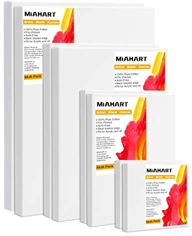 MIAHART 4 Pack artiste toile vierge cadre civière toile pré-étirée vierge pour tableau de peinture à l'huile acrylique 30x40cm 20x30cm 15x20cm 10x10cm
