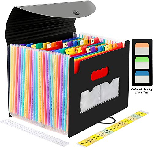 Aoonar Dokumentenmappe 24 Fächer, Fächermappe für A4-Format und Brief, Dokumenten-Organizer mit Etiketten, 24 Fächer Unterlage-Ordner