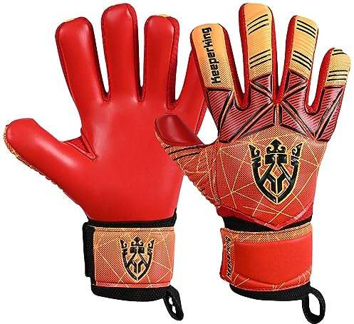 Keeperking Torwarthandschuhe Erwachsene Kinder Jugend mit und ohne Fingerschutz Fußballhandschuhe abnehmbar fingersave 4mm Unisex (6, Rot- Abnehmbar FS)