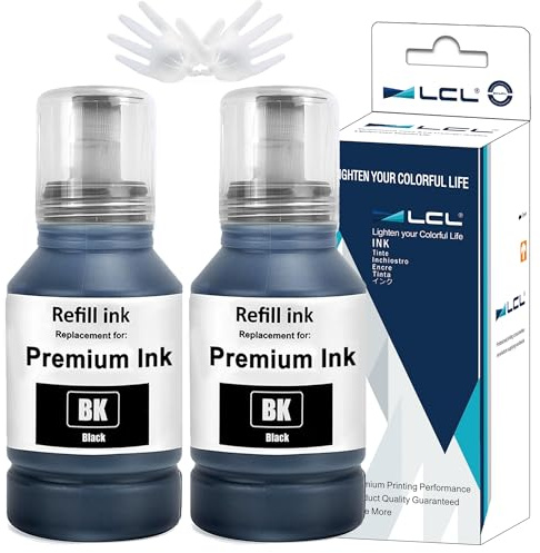 LCL Encre Remplacement pour 102 Noir Bouteille d'encre Compatible pour Epson EcoTank ET-2700 ET-2750 ET-2751 ET-2756 ET-2850 ET-2856 ET-3700 ET-3750 ET-4750 ET-4850 ET-4856 ET-15000(2-Pack)