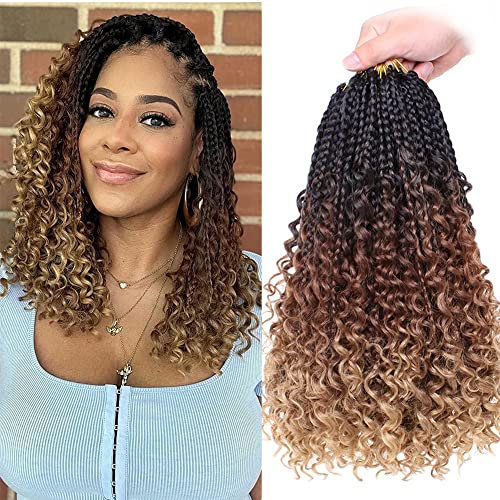 Xtrend 14Inch 8Packs Boho Box Braids Crochet Hair with Curly Ends 16strands / pack Pré Boucle Bohemian Messy Goddess Box Braids Extensions de Cheveux Synthétique Bob Goddess Locs Hair 53#