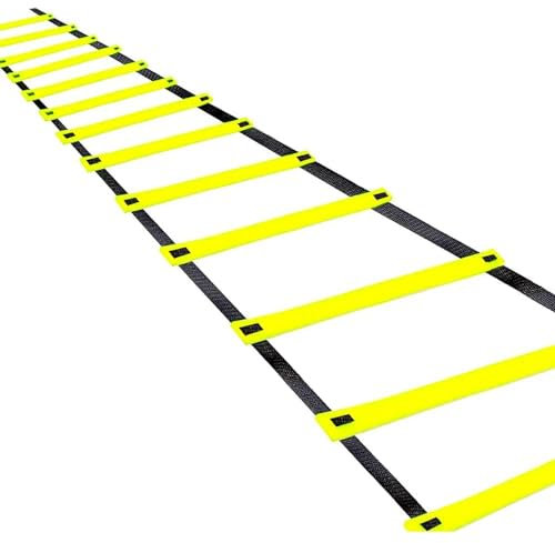 Fitfix® Super Speed Agility Ladder - Track and Field Sports Training for Football & Any Sports - 4 Meter, Flat and Lightweight - Adjustable Yellow 8 Rungs with Free Carry Bag
