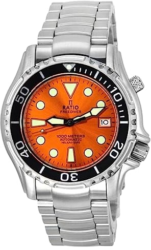 RATIO FreeDiver Taucheruhr, Saphirglas, Edelstahl, japanisches Automatik-Uhrwerk, Taucheruhr, 1000 m wasserdicht, Taucheruhr für Herren, Orange, Taucher