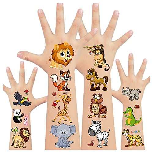 LEADTEAM Tattoo Kinder, 110 Stück Kinder Tattoo Jungen Zoo Tiere Aufkleber Sticker, Tiere Kindergeburtstag Einschulung Geschenke Mädchen Tier Spielzeug Tiere Party Deko Mitgebsel Kindergeburtstag