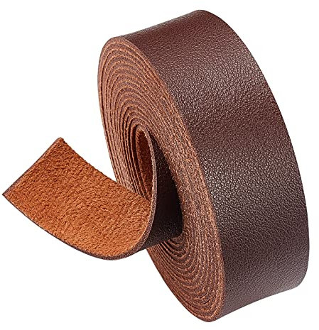 BENECREAT 1 Inch Wide Lychee Pattern Leather Strap, 98 Inch Long Single Side Imitation Flat Leather Cord for DIY Craft Projects, Pet Collars, Belts, Jewelry (Saddle Brown)