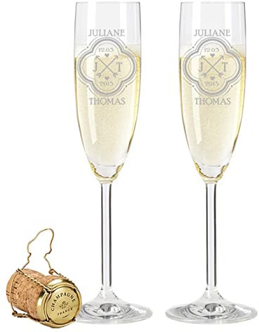 Verres à champagne Leonardo avec gravure du nom et de la date - Arrows avec design cœur - Cadeaux personnalisés, Cadeaux de mariage, de fiançailles ou d'anniversaire - Le cadeau parfait de mariage