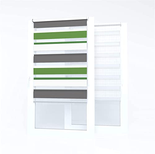 Market-Alley Doppelrollo Klemmfix Rollos ohne Bohren Klemmrollo Duo Rollo Fensterrollo lichtdurchlässig & verdunkelnd für Fenster und Tür (Weiß/Grau/Grün ; 85 x 150 cm ; BxH)