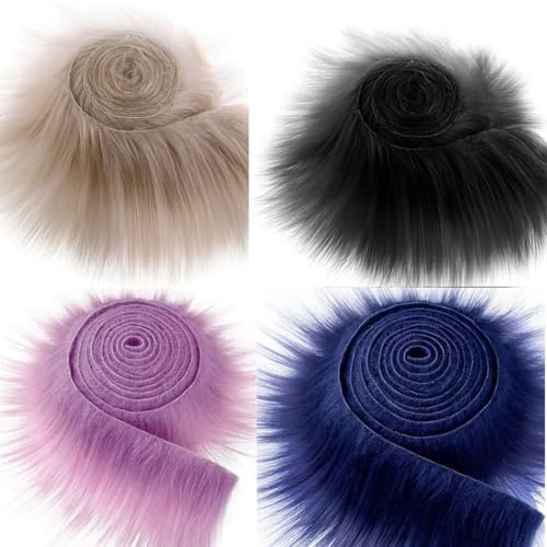 4 Stück Kunstfell Bordüre Kunstpelz Band Fellstoff, Pelz Stoff Schnitte Flauschige Kunstfell Bordüre Pelz Patches ideal zum Basteln Nähen Dekoband Plüsch Trim Stoffrolle,Teppich Nähen Basteln 5x150cm