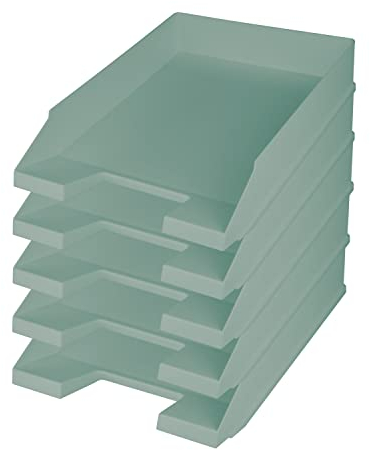 helit H2661632 - Briefablage the green staff, DIN A4-C4, 5 Stück, türkis, Ablagefächer stapelbar aus recyceltem Kunststoff, Blauer Engel zertifiziert