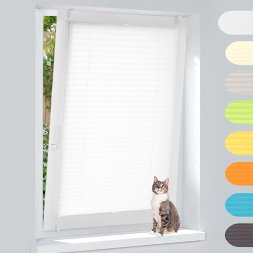Plissee Klemmfix Ohne Bohren – weiß 80x80cm(BxH), Jalousie Lichtdurchlässig & Blickdicht, Sonnenschutz & Sichtschutz, Faltrollo Easyfix für Fenster & Tür