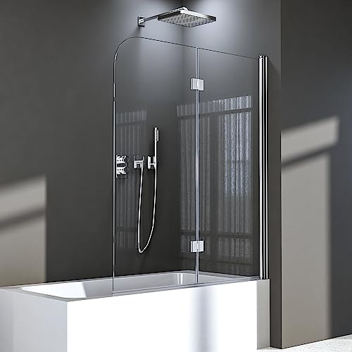 Duschwand für Badewanne 110 x 140 cm,2-teilig faltbar Duschwand Duschabtrennung mit 6mm Nano Glas,Silber