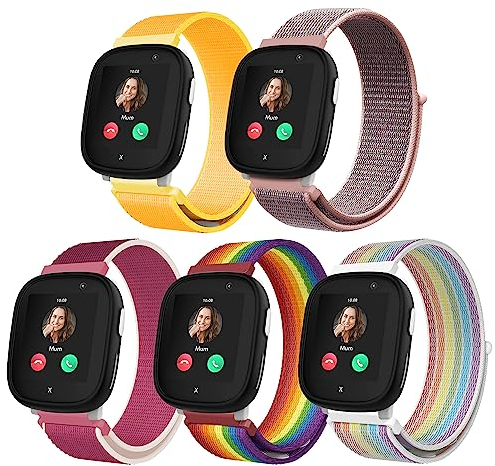 Seltureone 5 Stück Nylon-Armband für Kinder, kompatibel für Xplora X6 Play, Bequemer, Atmungsaktiver, Wasserdichte Riemen für Kinder, Einfach zu Tragen - Rot, Neon, Farbe, Rosa, Gelb