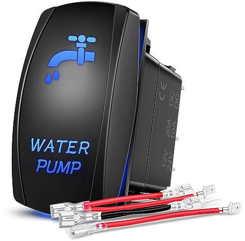 Nilight Water Pump Rocker Switch 5 Pin Laser On Off SPST switches 20A/12V 10A/24V Blue Freshwater Tank Toggle Switch for Car Boat Marine Pontoon RV Camper Travel Trailer