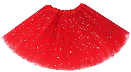Auranso Tüllrock Kinder Mädchen Röcke Tutu Prinzessin Ballettrock Minirock Tanzkleid Partykleid 2-7 Jahre Rot 2