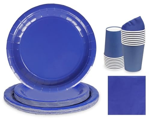 Set da tavola blu scuro, 68 pezzi, tovaglioli di carta blu navy, bicchieri di carta da 17,8 cm e 22,9 cm, piatti di carta in tinta unita, decorazioni usa e getta di compleanno per lui, lei, uomini,