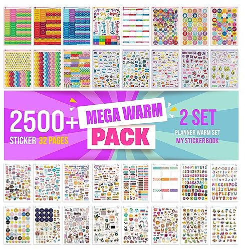 colortouch Sticker Set - 2500+ Stück, 32 Blatt Aufkleber Set für Monatsplaner - Organizer Stickers für Kalender, Planner, Agenda, Journal, Notizbuch - Stickeralbum, Dekorieren, Saisonal, Erwachsene